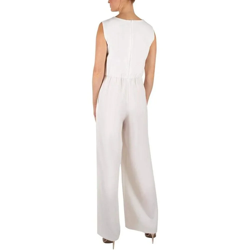 🆕 JULIA JORDAN Wide Leg Buckle Jumpsuit Romper Sleeveless Ivory 4 - Picture 3 of 8